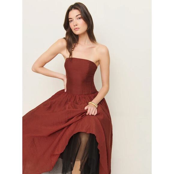 NWT Reformation Rosy Dress in Rusty Red Size 6 Wedding Guest Black Tie - Picture 3 of 9